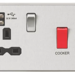 Knightsbridge CS8333UBC 45 & 13A 1-Gang DP Cooker Switch & 13A DP Switched Socket + 2.4A 2-Outlet Type A USB Charger Brushed Chrome