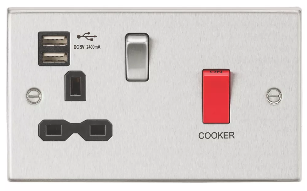 Knightsbridge CS8333UBC 45 & 13A 1-Gang DP Cooker Switch & 13A DP Switched Socket + 2.4A 2-Outlet Type A USB Charger Brushed Chrome 3 Knightsbridge CS8333UBC 45 & 13A 1-Gang DP Cooker Switch & 13A DP Switched Socket + 2.4A 2-Outlet Type A USB Charger Brushed Chrome