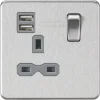 Knightsbridge SFR9124BCG 13A 1-Gang SP Switched Socket + 2.4A 2-Outlet Type A USB Charger Brushed Chrome With Colour-Matched Inserts -British General Shop 588TX P