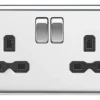 Knightsbridge CL9PC 13A 2-Gang DP Switched Double Socket Polished Chrome With Black Inserts -British General Shop 588TY P