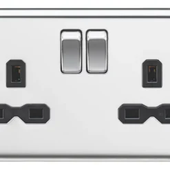 Knightsbridge CL9PC 13A 2-Gang DP Switched Double Socket Polished Chrome With Black Inserts