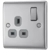 British General Nexus Metal 13A 1-Gang SP Switched Plug Socket Brushed Steel With Graphite Inserts -British General Shop 58967 P