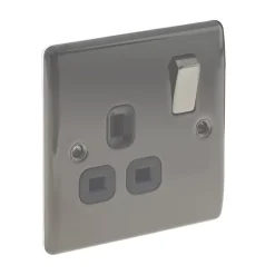 British General Nexus Metal 13A 1-Gang DP Switched Plug Socket Black Nickel With Black Inserts -British General Shop 59303 A2