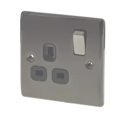 British General Nexus Metal 13A 1-Gang DP Switched Plug Socket Black Nickel With Black Inserts