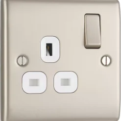 British General Nexus Metal 13A 1-Gang DP Switched Socket Pearl Nickel With White Inserts -British General Shop 593PY A1