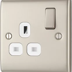 British General Nexus Metal 13A 1-Gang DP Switched Socket Pearl Nickel With White Inserts -British General Shop 593PY A3