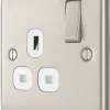 British General Nexus Metal 13A 1-Gang DP Switched Socket Pearl Nickel With White Inserts -British General Shop 593PY P