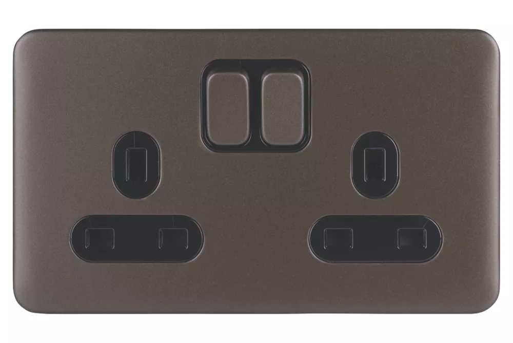 Schneider Electric Lisse Deco 13A 2-Gang SP Switched Plug Socket Mocha Bronze With Black Inserts 4 Schneider Electric Lisse Deco 13A 2-Gang SP Switched Plug Socket Mocha Bronze With Black Inserts - Image 2