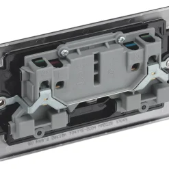 British General Nexus Metal 13A 2-Gang DP Switched Power Socket Matt Black With Black Inserts -British General Shop 59689 A4