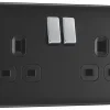 British General Nexus Metal 13A 2-Gang DP Switched Power Socket Matt Black With Black Inserts -British General Shop 59689 P