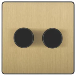 British General Evolve 2-Gang 2-Way LED Trailing Edge Double Push Dimmer With Rotary Control Satin Brass With Black Inserts -British General Shop 601PY A2