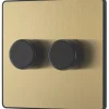 British General Evolve 2-Gang 2-Way LED Trailing Edge Double Push Dimmer With Rotary Control Satin Brass With Black Inserts 2 British General Evolve 2-Gang 2-Way LED Trailing Edge Double Push Dimmer With Rotary Control Satin Brass With Black Inserts -British General Shop 601PY P