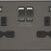 Knightsbridge FPR9224GM 13A 2-Gang SP Switched Socket + 2.4A 2-Outlet Type A USB Charger Gunmetal With Black Inserts 2 Knightsbridge FPR9224GM 13A 2-Gang SP Switched Socket + 2.4A 2-Outlet Type A USB Charger Gunmetal With Black Inserts -British General Shop 604VF P