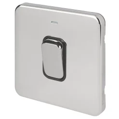 Schneider Electric Lisse Deco 50A 1-Gang DP Cooker Switch Polished Chrome With LED With Black Inserts