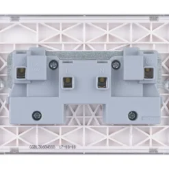 Schneider Electric Lisse Deco 13A 2-Gang Unswitched Plug Socket Brushed Stainless Steel With White Inserts -British General Shop 607FF A3