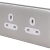 Schneider Electric Lisse Deco 13A 2-Gang Unswitched Plug Socket Brushed Stainless Steel With White Inserts 2 Schneider Electric Lisse Deco 13A 2-Gang Unswitched Plug Socket Brushed Stainless Steel With White Inserts -British General Shop 607FF P