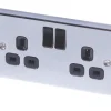 LAP 13A 2-Gang SP Switched Plug Socket Polished Chrome With Black Inserts
