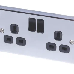 LAP 13A 2-Gang SP Switched Plug Socket Polished Chrome With Black Inserts