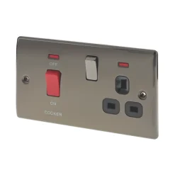 British General Nexus Metal 45A 2-Gang DP Cooker Switch & 13A DP Switched Socket Black Nickel With LED With Black Inserts