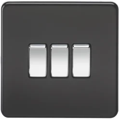 Knightsbridge SF4000MB 10AX 3-Gang 2-Way Light Switch Matt Black