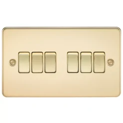 Knightsbridge FP4200PB 10AX 6-Gang 2-Way Light Switch Polished Brass