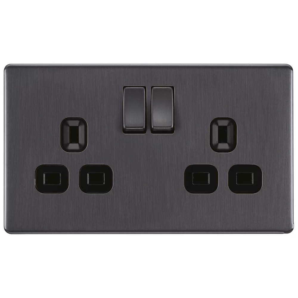 LAP Power Socket 13A 2-Gang DP Switched Power Socket Slate Grey With Black Inserts 4 LAP Power Socket 13A 2-Gang DP Switched Power Socket Slate Grey With Black Inserts - Image 2