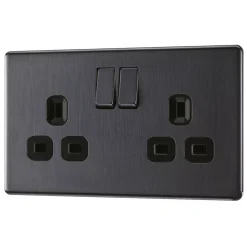 LAP Power Socket 13A 2-Gang DP Switched Power Socket Slate Grey With Black Inserts
