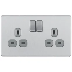 LAP 13A 2-Gang DP Switched Power Sockets Brushed Stainless Steel With Graphite Inserts 5 Pack