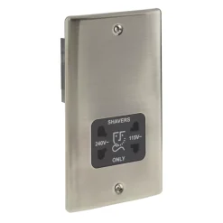 British General Nexus Metal 2-Gang Dual Voltage Shaver Socket 115 / 240V Brushed Iridium With Black Inserts -British General Shop 61684 A2