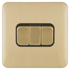 Schneider Electric Lisse Deco 10AX 3-Gang 2-Way Light Switch Satin Brass With Black Inserts -British General Shop 616FF A1