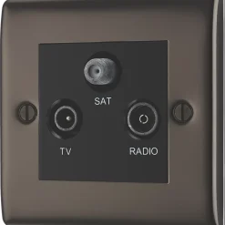 British General NEXUS METAL 1-Gang Triplex TV Socket Black Nickel