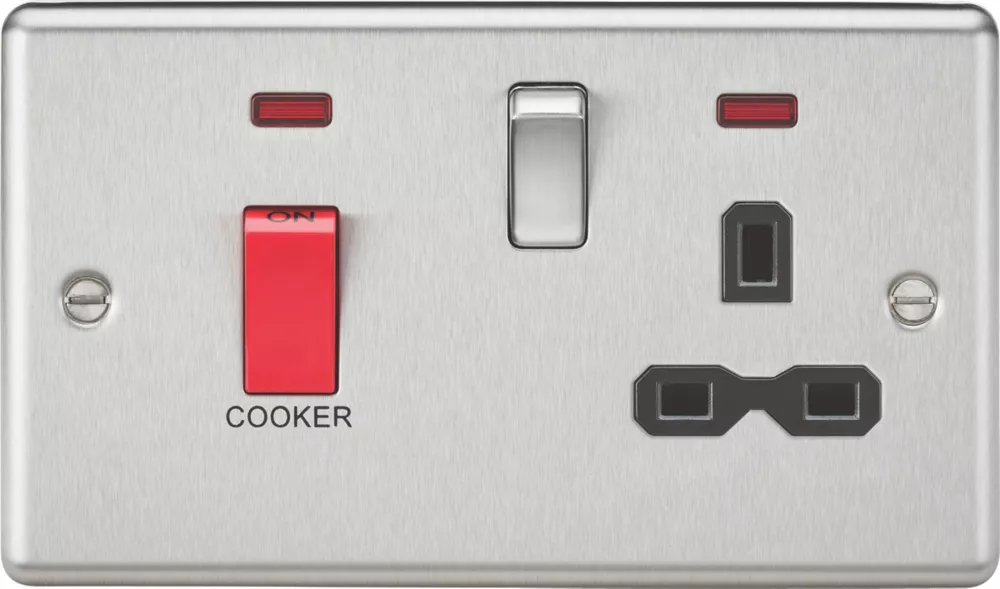 Knightsbridge CL83BC 45 & 13A 2-Gang DP Cooker Switch & 13A DP Switched Socket Brushed Chrome With LED With Black Inserts 3 Knightsbridge CL83BC 45 & 13A 2-Gang DP Cooker Switch & 13A DP Switched Socket Brushed Chrome With LED With Black Inserts