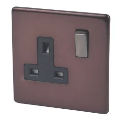 Varilight 13A 1-Gang DP Switched Plug Socket Mocha With Black Inserts