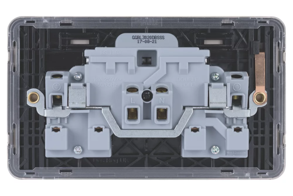Schneider Electric Lisse Deco 13A 2-Gang DP Switched Plug Socket Brushed Stainless Steel With Black Inserts 6 Schneider Electric Lisse Deco 13A 2-Gang DP Switched Plug Socket Brushed Stainless Steel With Black Inserts - Image 4