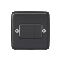 MK Contoura 10A 3-Gang 2-Way Switch Black With Colour-Matched Inserts -British General Shop 620RG A1
