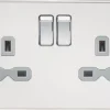 Knightsbridge FPR9000PCG 13A 2-Gang DP Switched Double Socket Polished Chrome With Colour-Matched Inserts -British General Shop 620TY P
