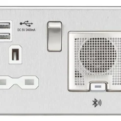 Knightsbridge SFR9905BCW 13A 1-Gang SP Switched Socket + 2.4A 2-Outlet Type A USB Charger Brushed Chrome With White Inserts