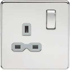 Knightsbridge SFR7000PCG 13A 1-Gang DP Switched Single Socket Polished Chrome With Colour-Matched Inserts