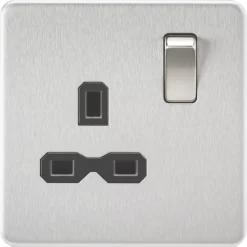 Knightsbridge SFR7000BC 13A 1-Gang DP Switched Single Socket Brushed Chrome With Black Inserts