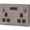 British General Nexus Metal 13A 2-Gang SP Switched Socket + 3.1A 2-Outlet Type A USB Charger Brushed Iridium With Black Inserts -British General Shop 6271P P
