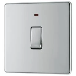 LAP 20A 1-Gang DP Boiler Switch Polished Chrome With LED