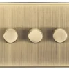 Knightsbridge CS2183AB 3-Gang 2-Way LED Dimmer Switch Antique Brass -British General Shop 630TY P