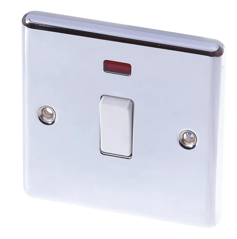 LAP 20A 1-Gang DP Control Switch Polished Chrome With Neon With White Inserts 3 LAP 20A 1-Gang DP Control Switch Polished Chrome With Neon With White Inserts