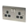 British General Nexus Metal 13A 2-Gang DP Switched Plug Socket Brushed Iridium With Black Inserts -British General Shop 63228 P