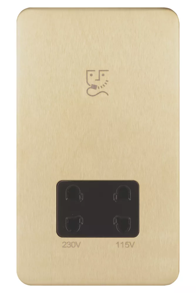 Schneider Electric Lisse Deco 2-Gang Dual Voltage Shaver Socket 115 / 230V Satin Brass With Black Inserts 4 Schneider Electric Lisse Deco 2-Gang Dual Voltage Shaver Socket 115 / 230V Satin Brass With Black Inserts - Image 2