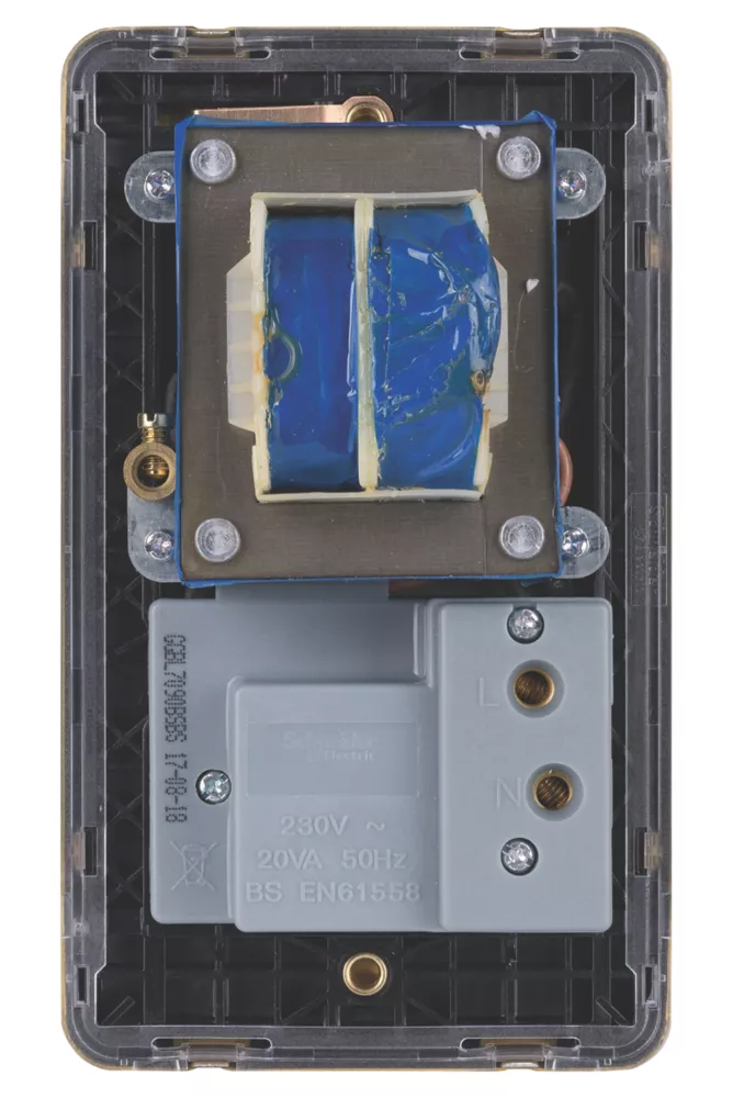 Schneider Electric Lisse Deco 2-Gang Dual Voltage Shaver Socket 115 / 230V Satin Brass With Black Inserts 6 Schneider Electric Lisse Deco 2-Gang Dual Voltage Shaver Socket 115 / 230V Satin Brass With Black Inserts - Image 4