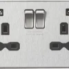 Knightsbridge FPR9224BC 13A 2-Gang SP Switched Socket + 2.4A 2-Outlet Type A USB Charger Brushed Chrome With Black Inserts