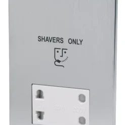 LAP 2-Gang Dual Voltage Shaver Socket 115 / 230V Brushed Chrome With White Inserts