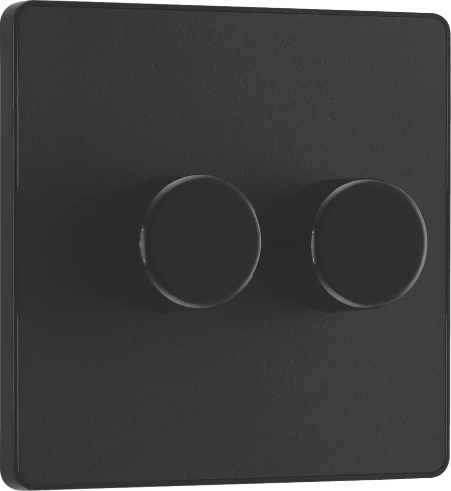 British General Evolve 2-Gang 2-Way LED Trailing Edge Double Push Dimmer With Rotary Control Matt Black With Black Inserts 4 British General Evolve 2-Gang 2-Way LED Trailing Edge Double Push Dimmer With Rotary Control Matt Black With Black Inserts - Image 2
