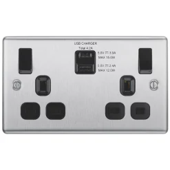 LAP 13A 2-Gang SP Switched Socket + 4.2A 2-Outlet Type A & C USB Charger Brushed Stainless Steel With Black Inserts 9 LAP 13A 2-Gang SP Switched Socket + 4.2A 2-Outlet Type A & C USB Charger Brushed Stainless Steel With Black Inserts -British General Shop 640HF A2